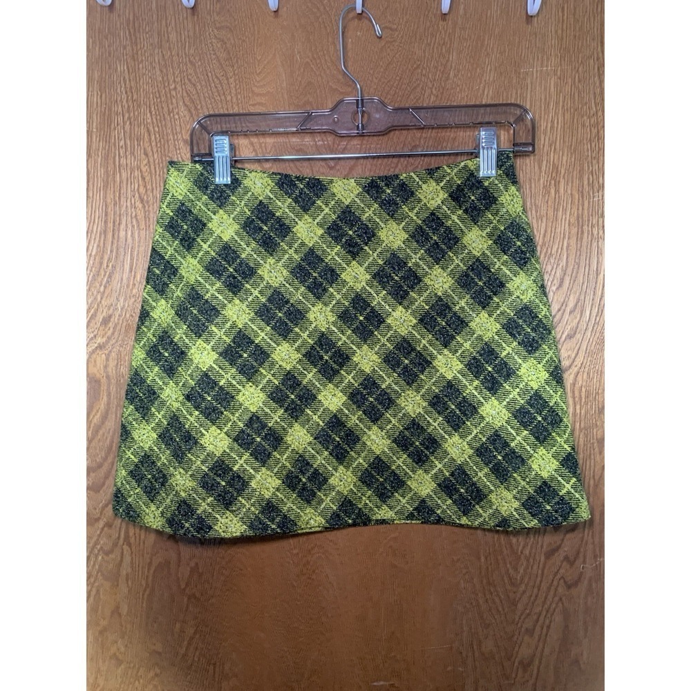 Zara Women's Mini Skirt M Yellow Black Plaid Checkered Short Mini 90s Clueless